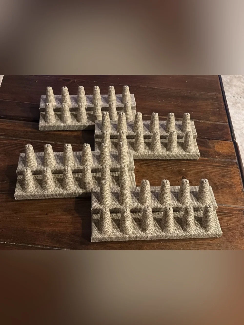Neutral Burlap Ring Display Stand - 12 Peg Jewelry Organizer